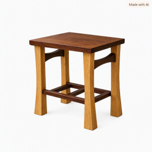 Handmade oak and walnut side table with lower walnut ladder rack