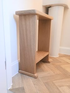 Handmade solid oak side table with lower shelf