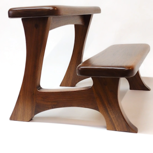Handmade solid walnut step stool showing natural walnut grain