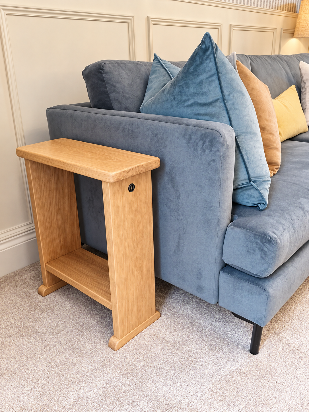 Solid oak side table handmade in European oak with lower shelf