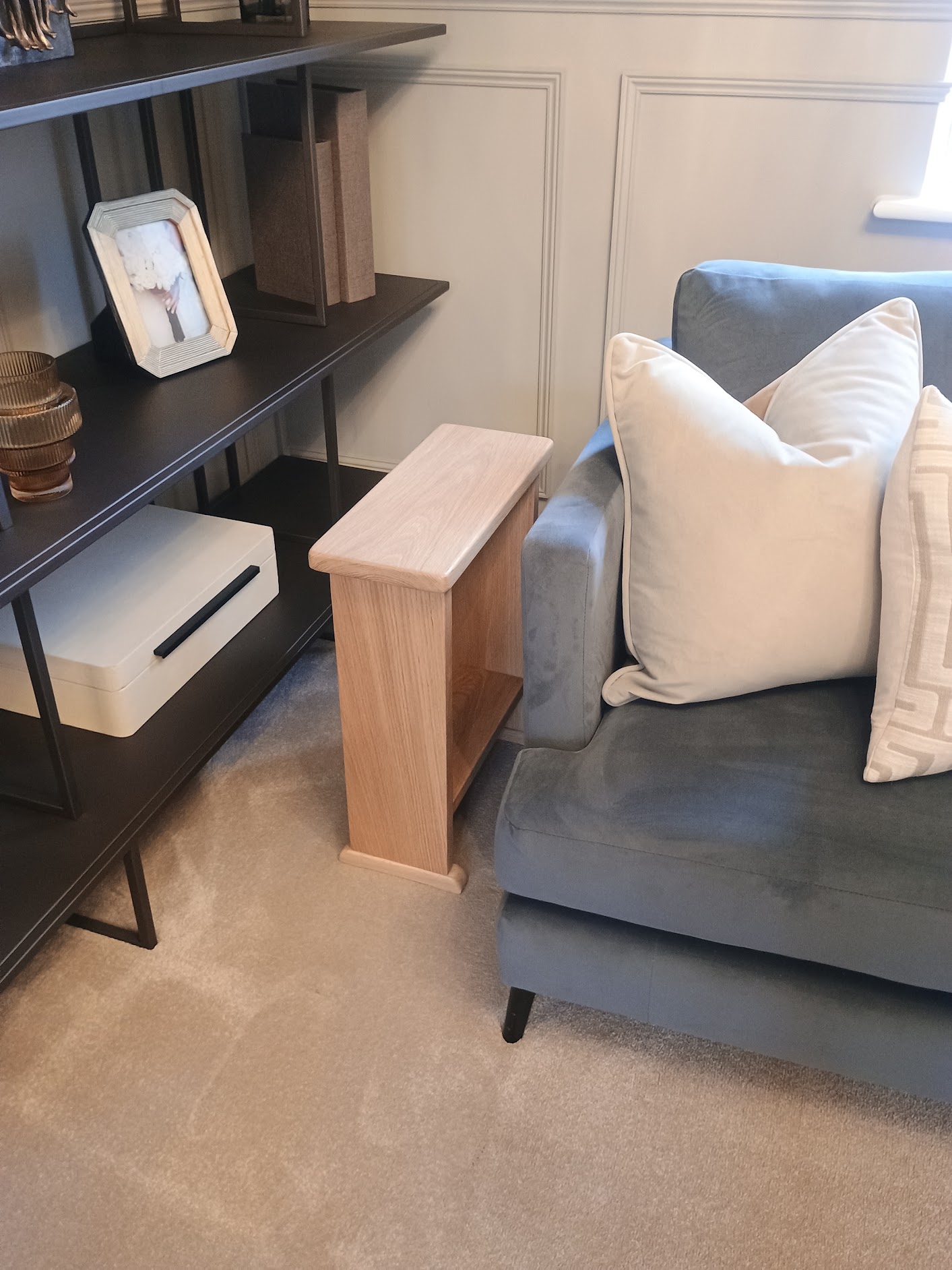 Oak side table showing traditional handmade solid wood construction